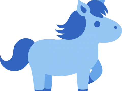 a blue unicorn standing on top of a white background