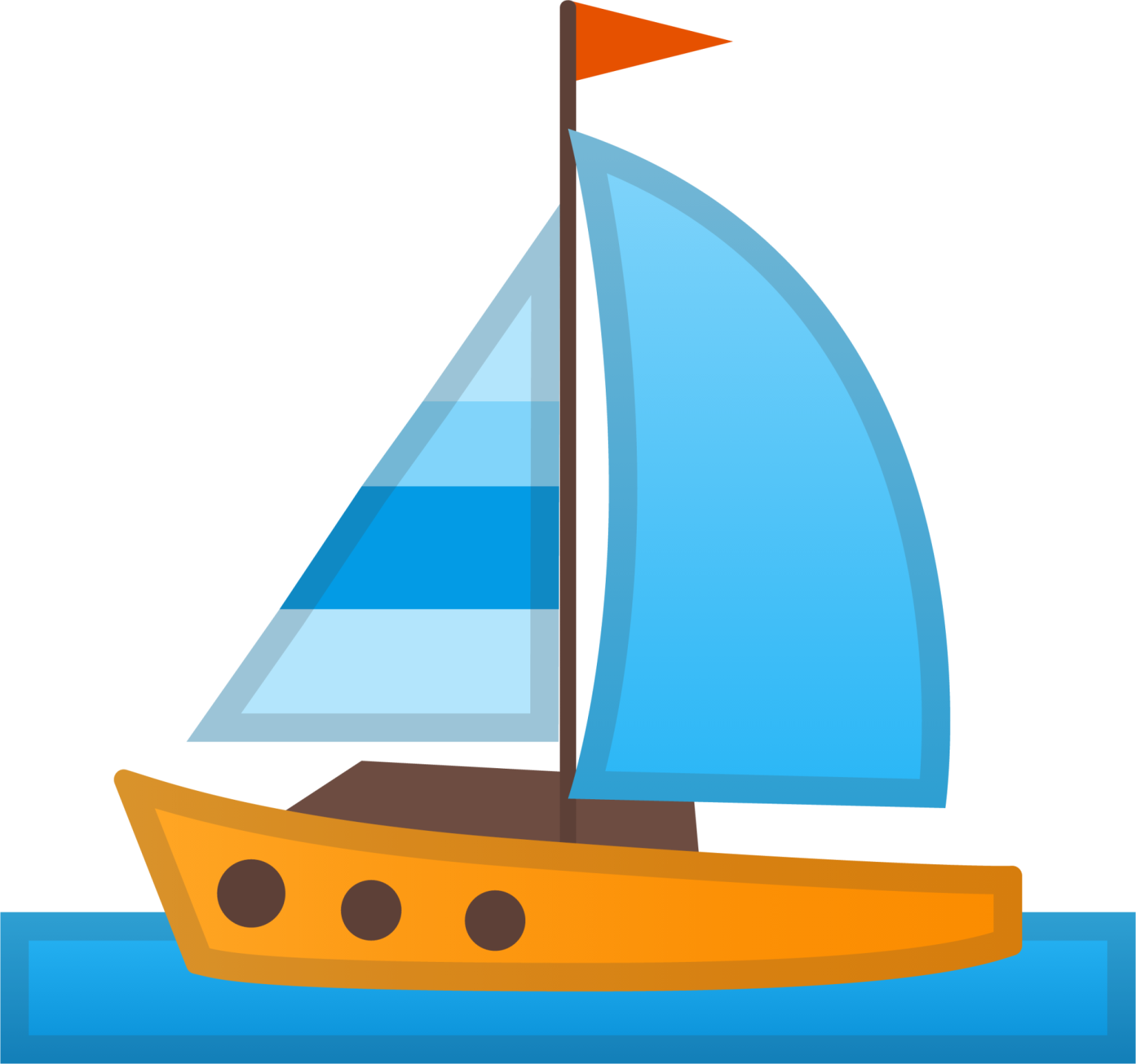a boat with blue sails on the water