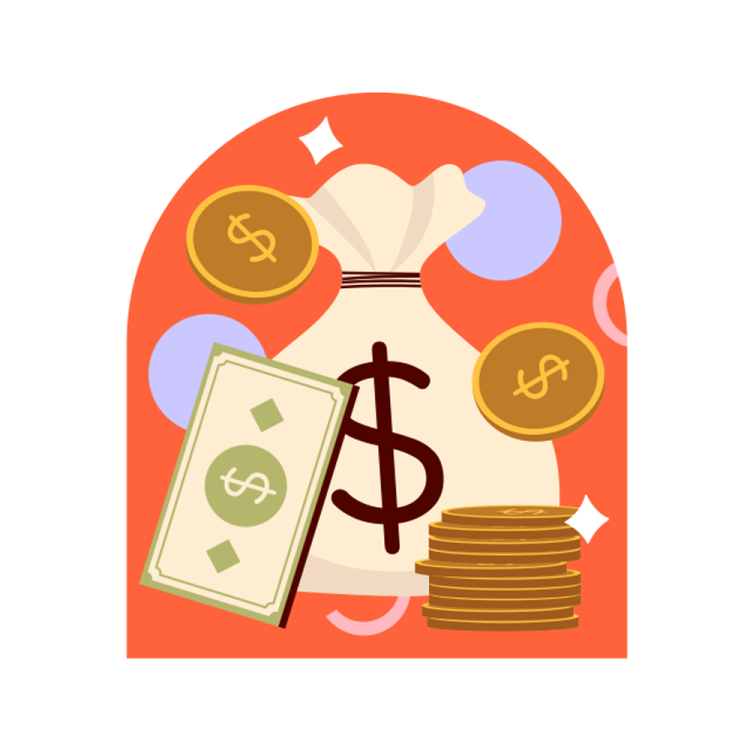a bag full of money and coins