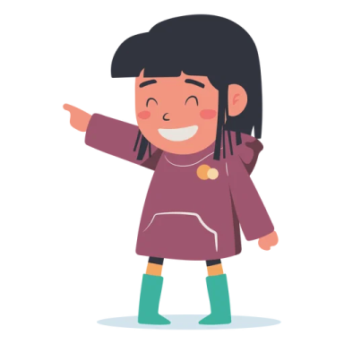 a little girl pointing her finger at the camera