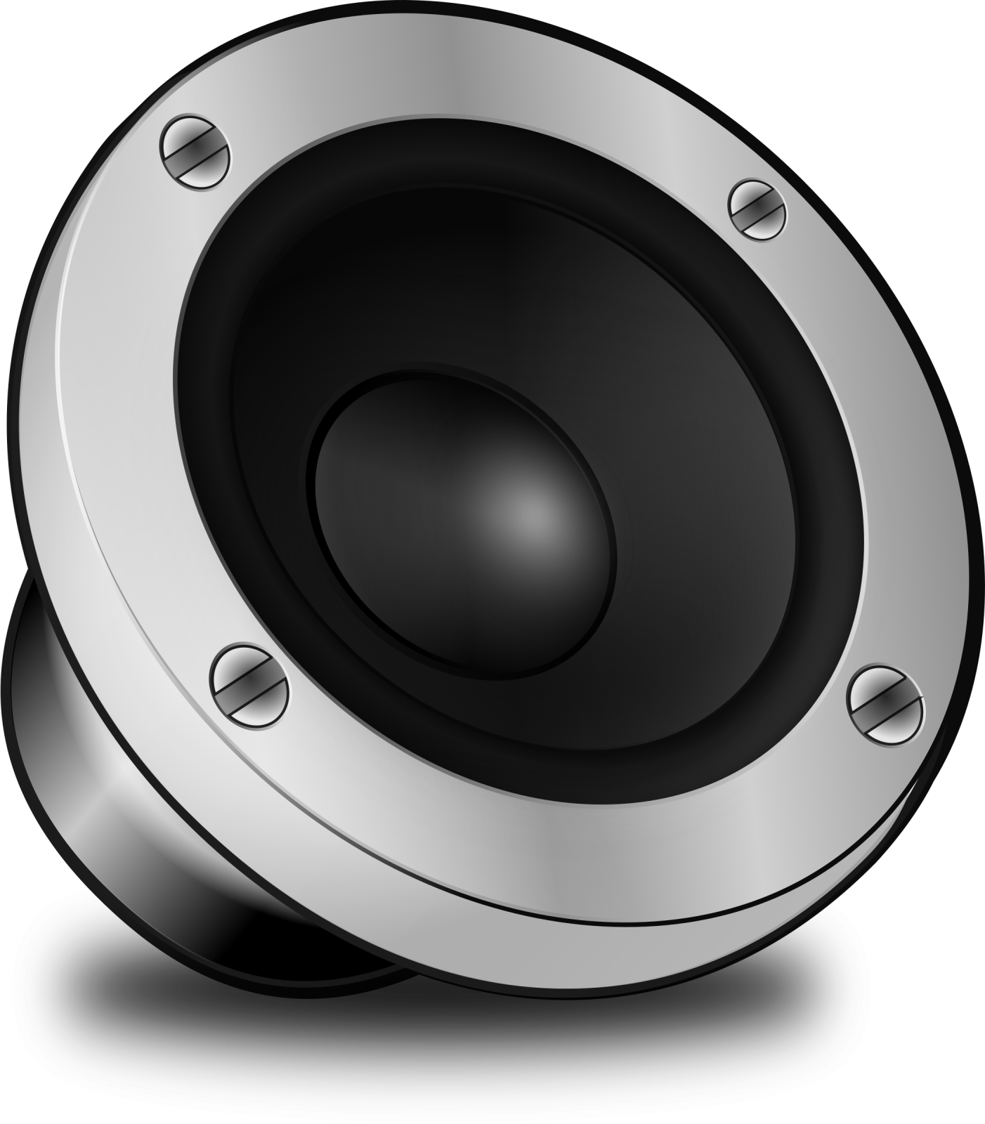 a black and silver speaker on a white background