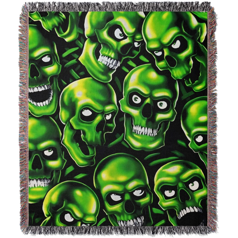 a green skull pattern on a black background