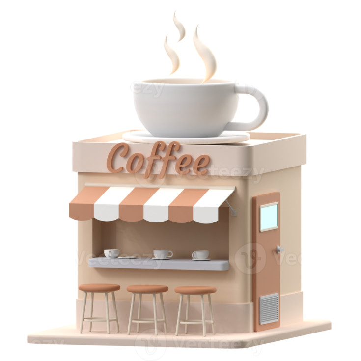 a coffee shop with a cup on top