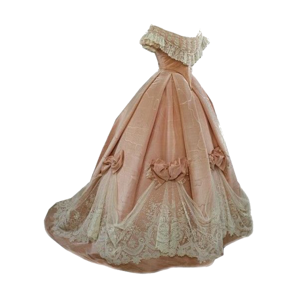 a pink ball gown with lace on the skirt