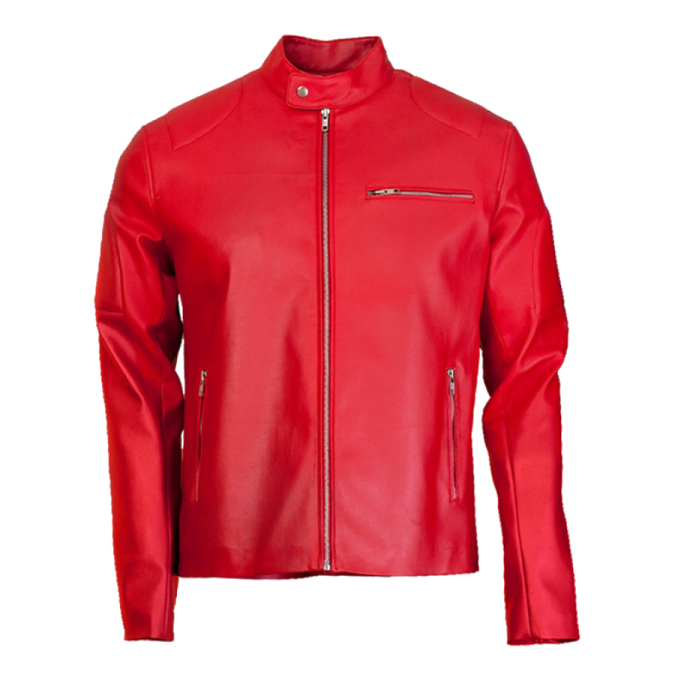 a red leather jacket