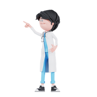 a female doctor with a stel pointing at something