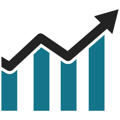 a bar chart with an arrow pointing upward