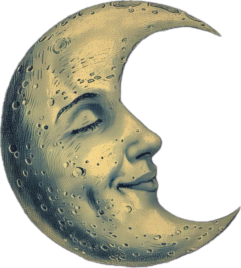 a drawing of a woman's face on the moon