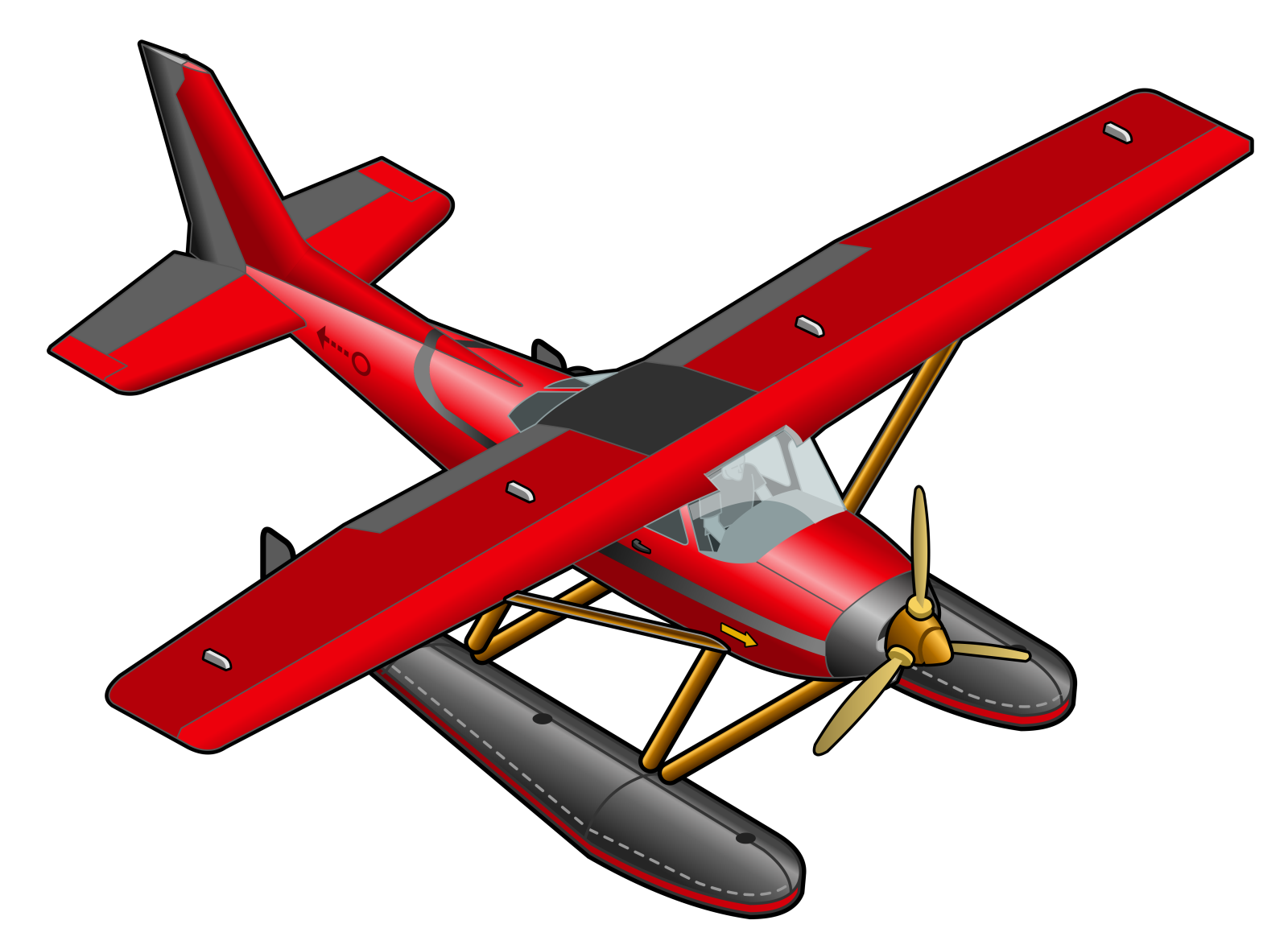 a small red airplane with two propellers