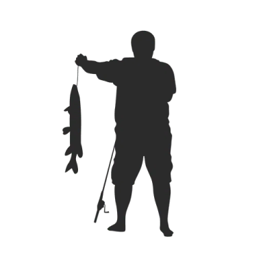 a silhouette of a man holding a fish