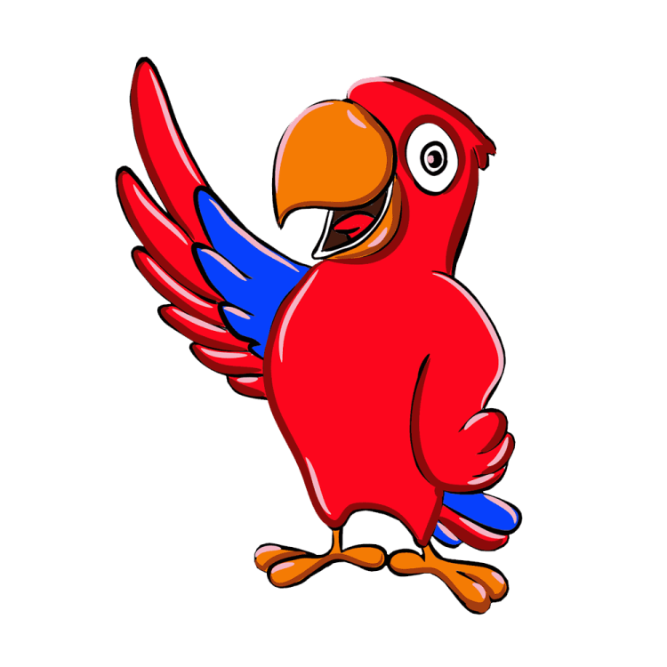 a red parrot with blue wings