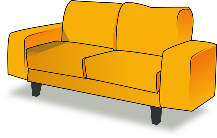 an orange couch on a white background