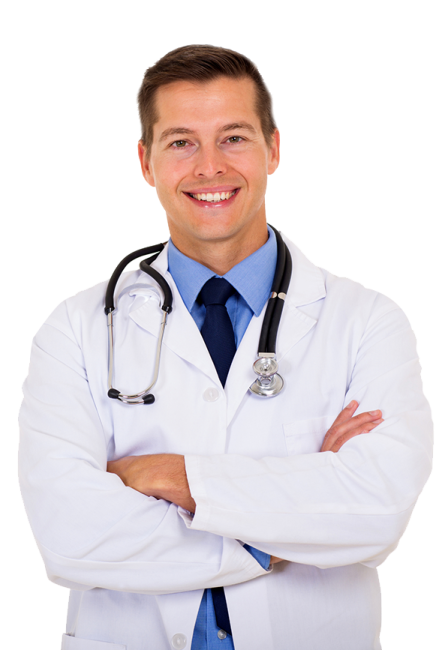 a male doctor standing with his arms crossed