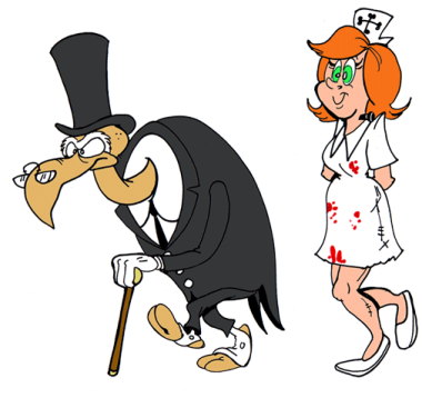 a cartoon of a man in a top hat and a woman with a cane