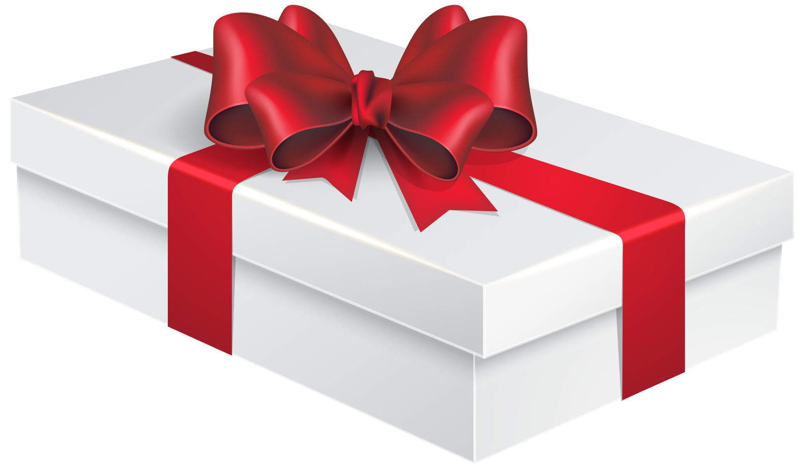 a white gift box with red ribbon and bow