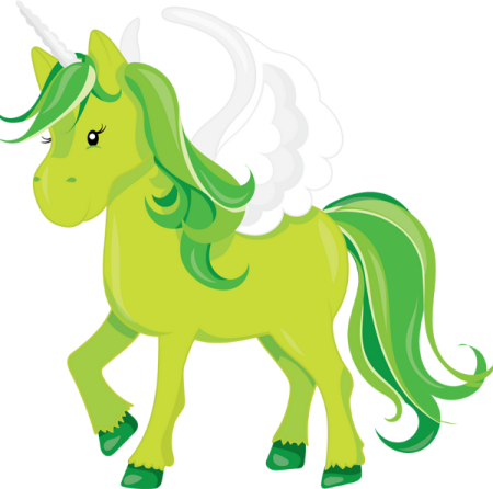 an illustration of a green unicorn