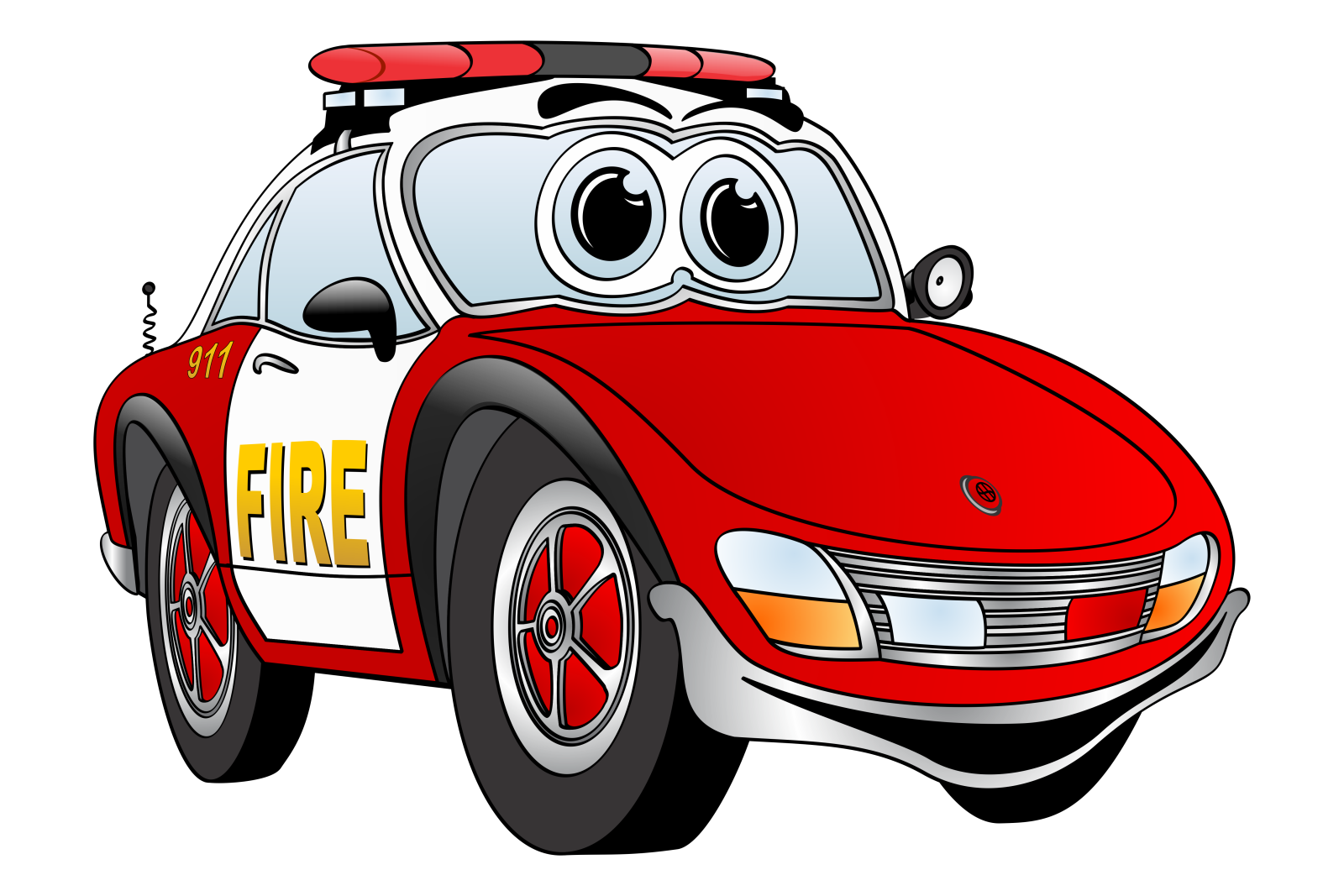 a cartoon fire truck with a smiling face