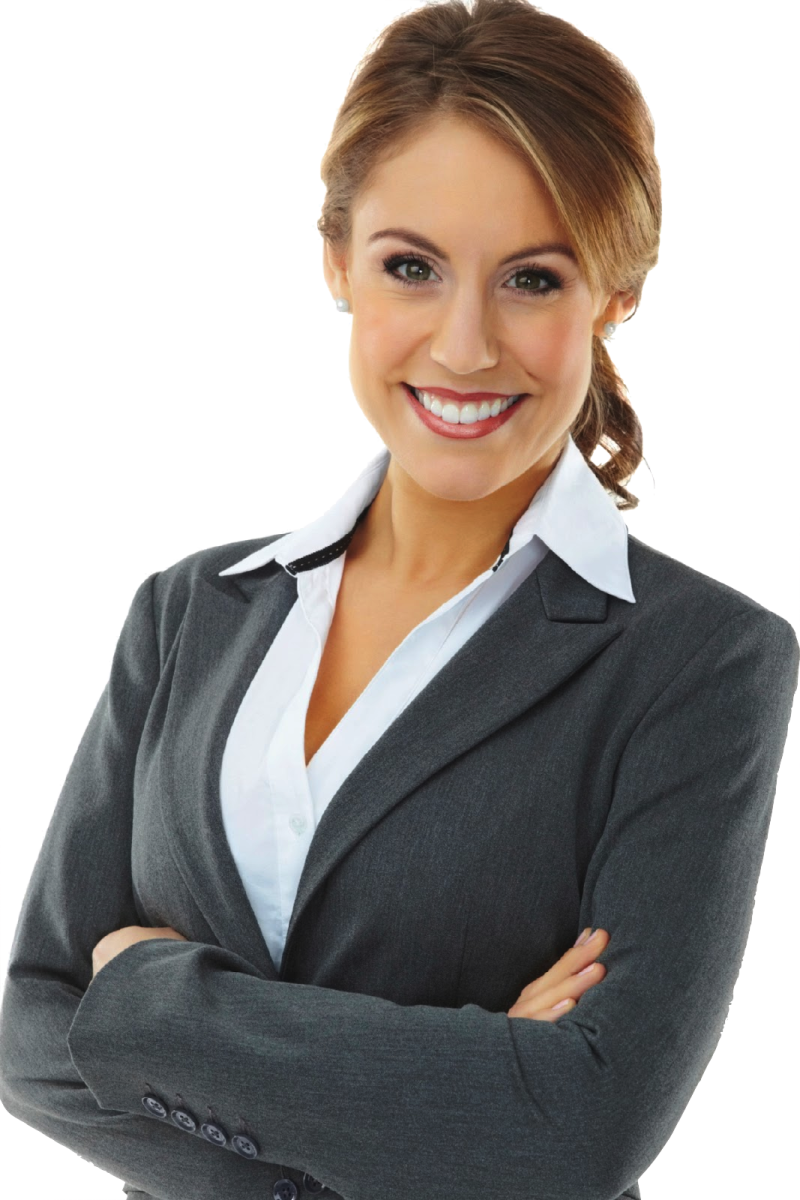 a smiling business woman with her arms crossed