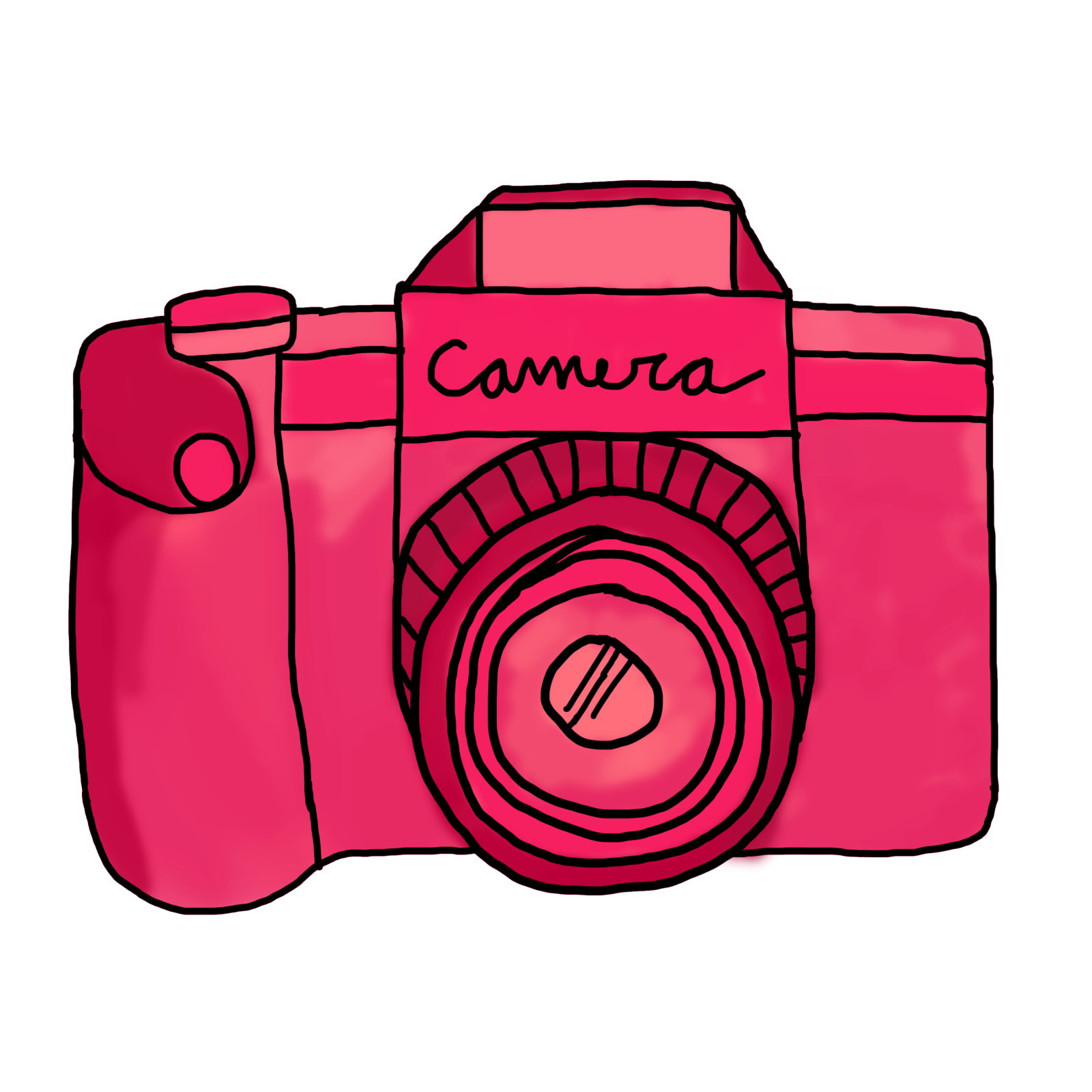 a pink camera with the word camera on it