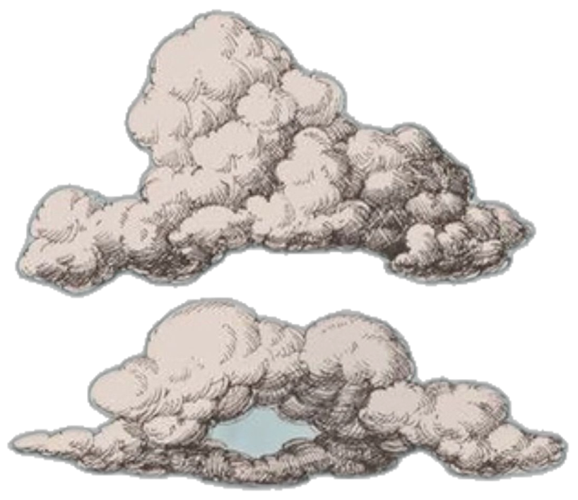 a drawing of two clouds in the sky