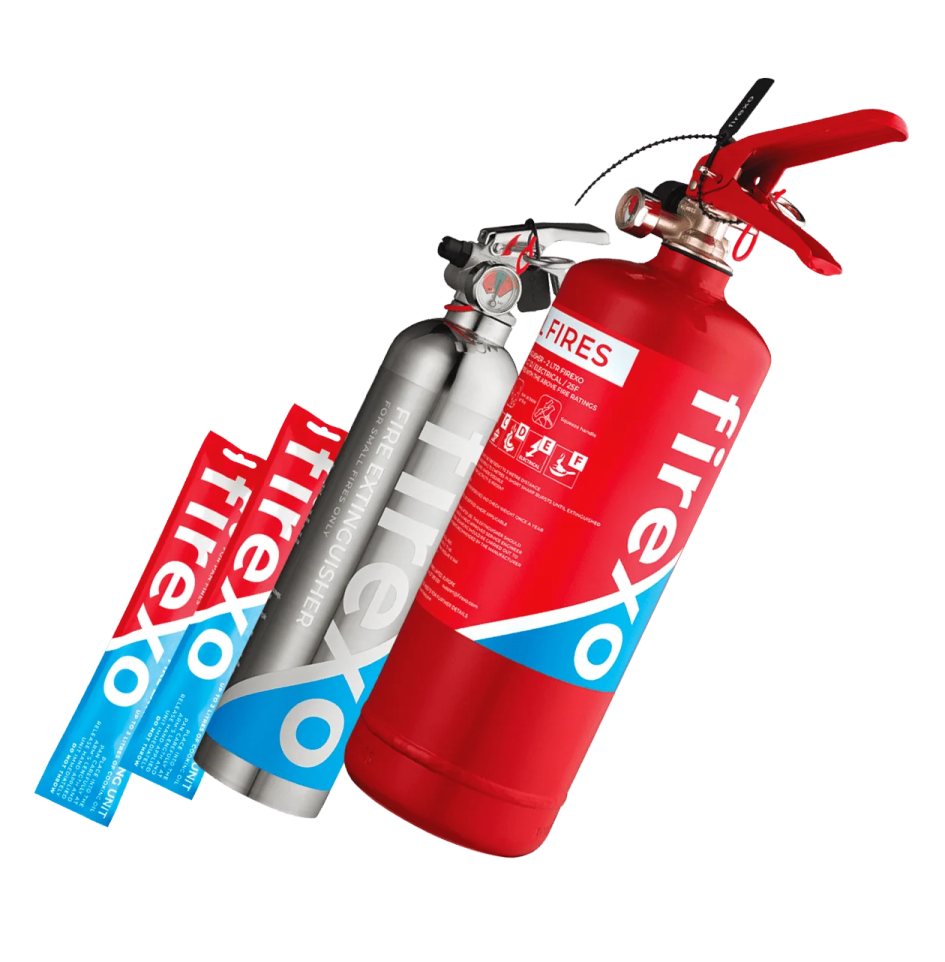 a fire exor with a tag attached to it