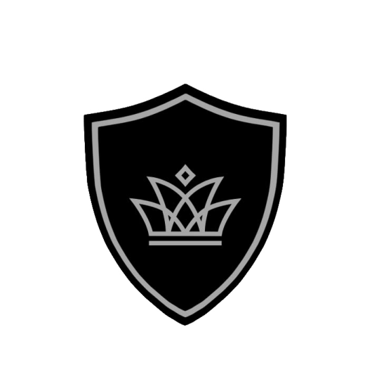 a black and white shield with a crown on it