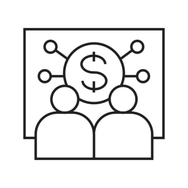 a black and white icon of people in a meeting room