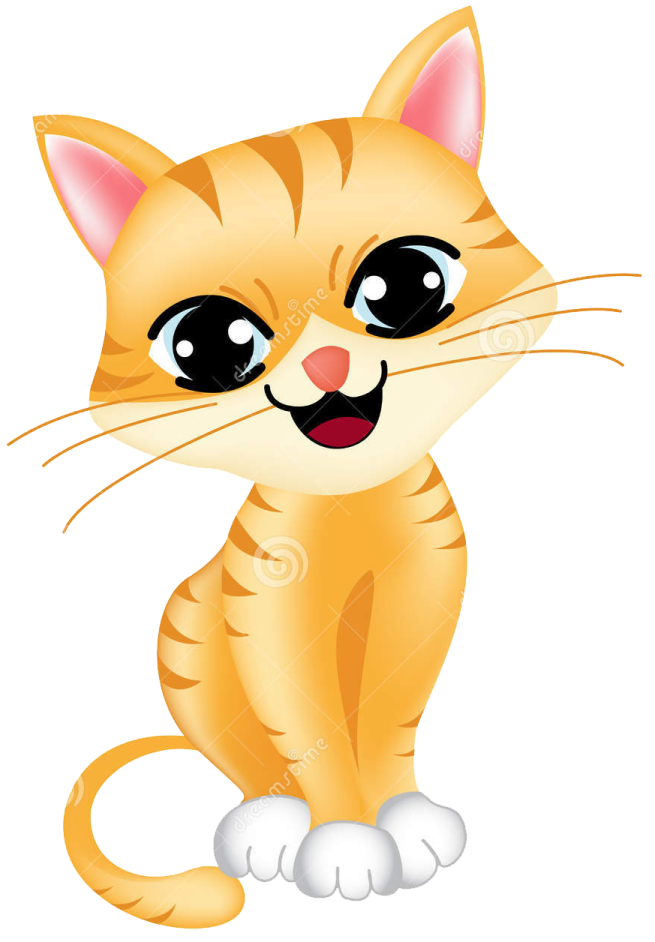 a cartoon cat with big eyes sitting on the floor