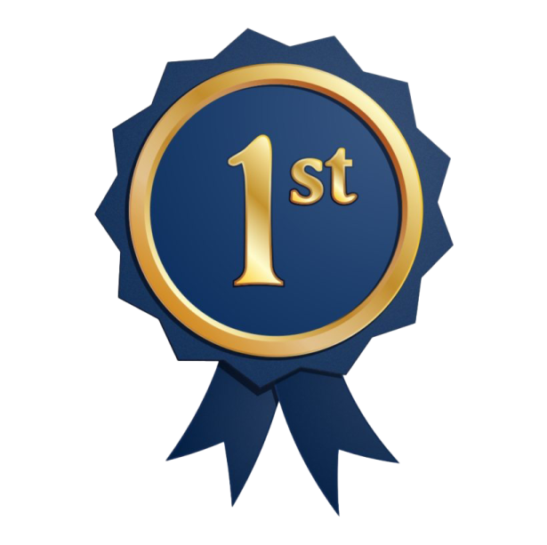 a blue and gold seal with the number 1 on it