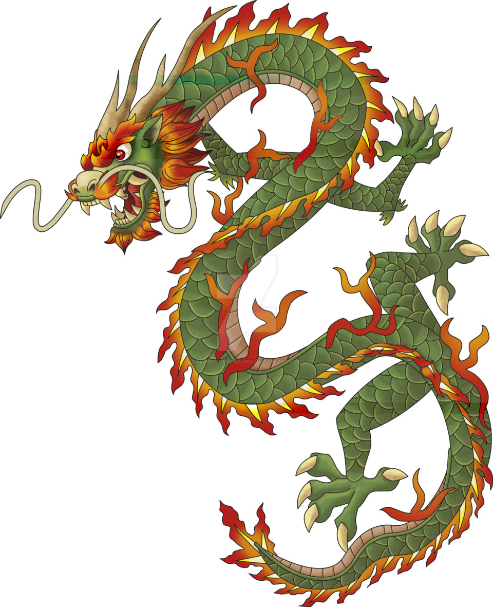 a green and red dragon tattoo design