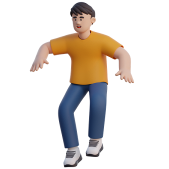 a man in a yellow shirt and blue jeans