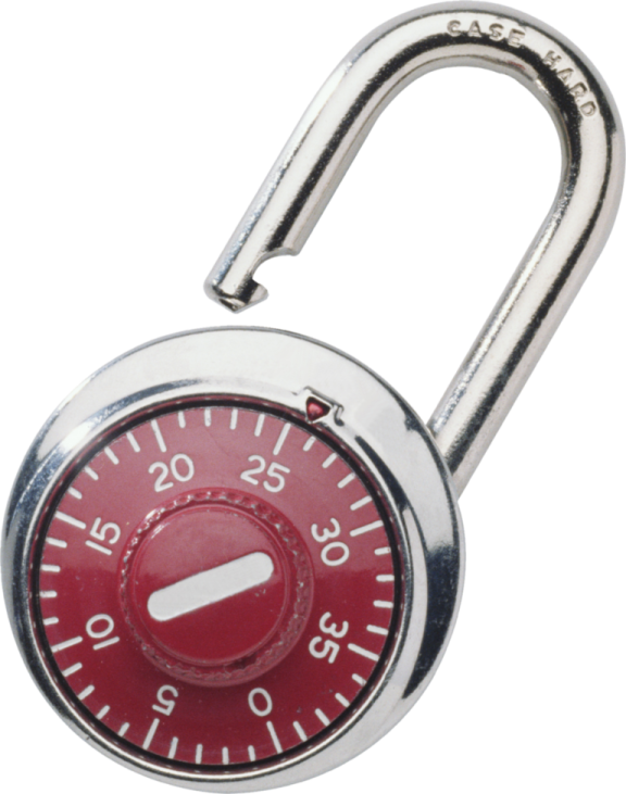 an image of a red combination padlock