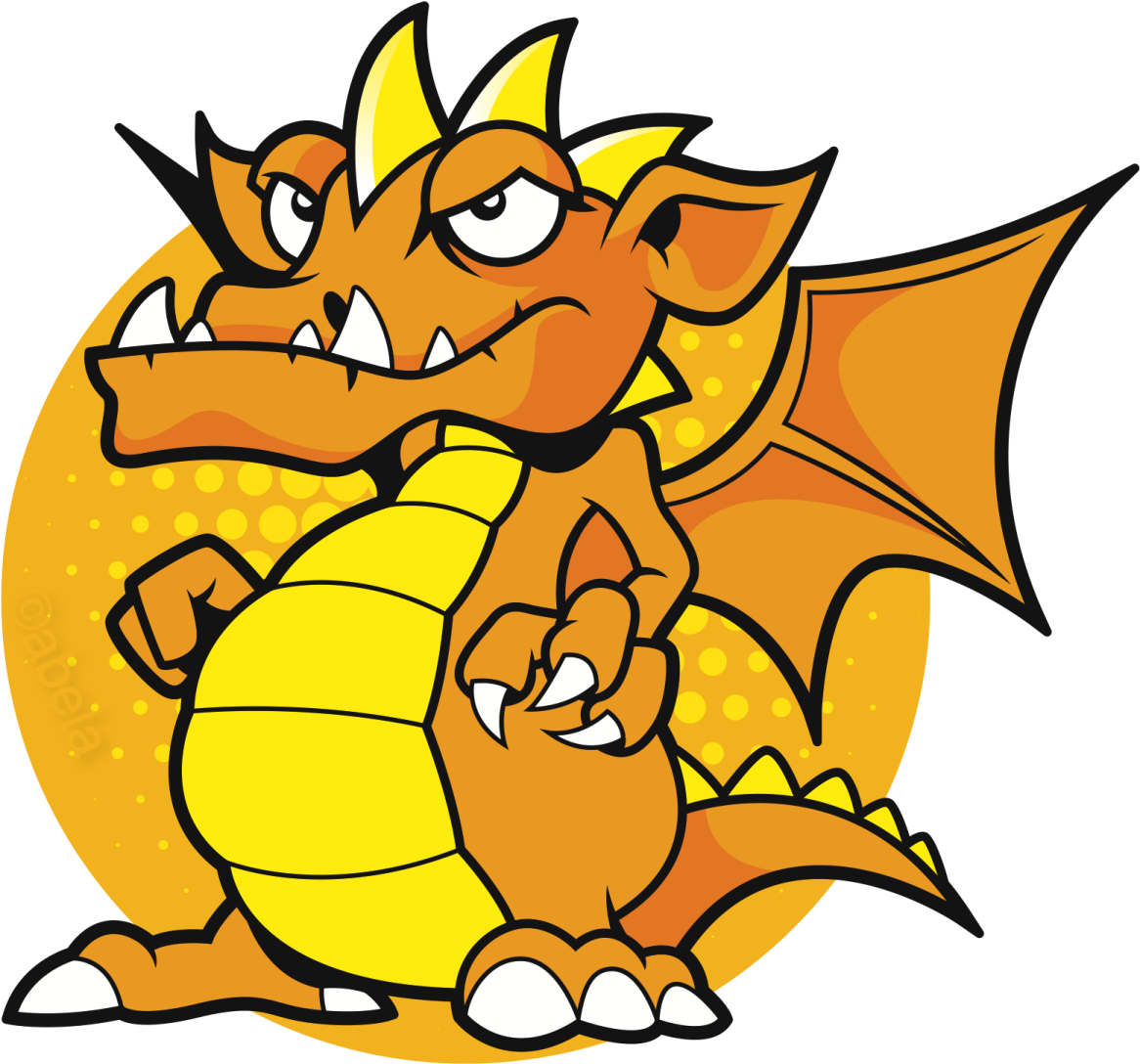 a cartoon dragon with its head in the shape of a ball