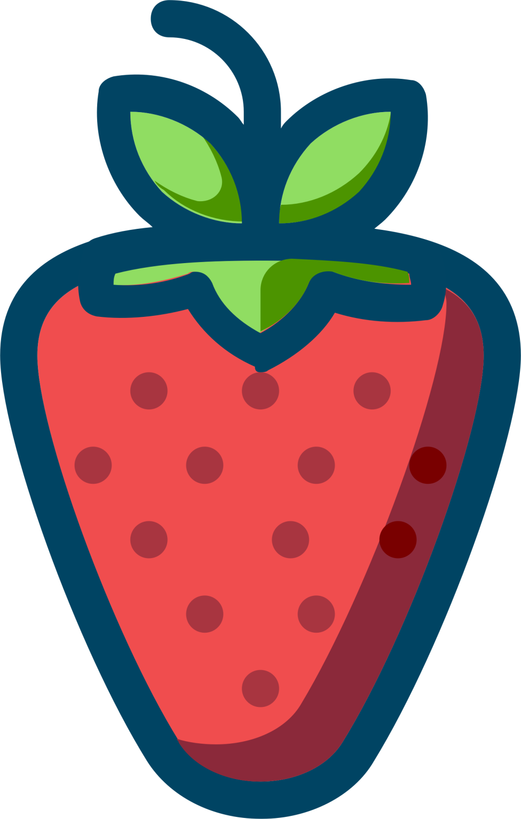 a strawberry with a green leaf on top