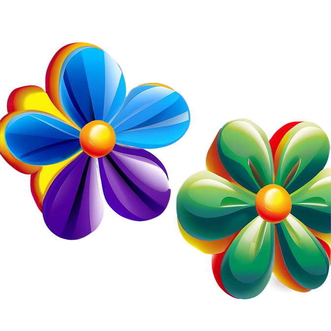 three colorful flowers on white background