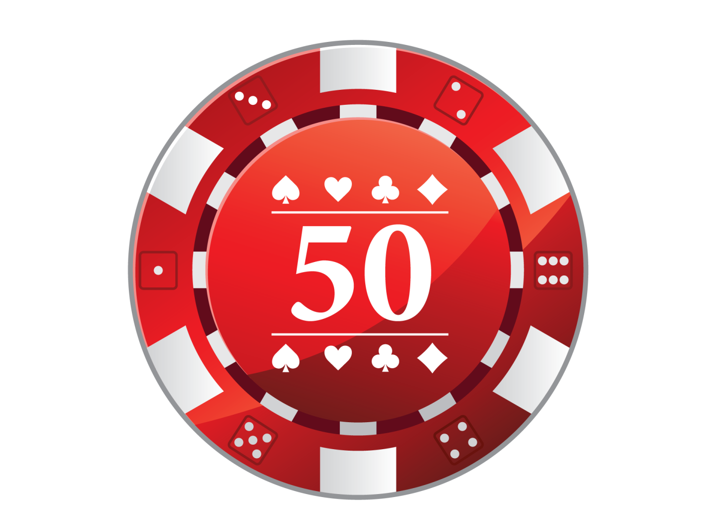 a red casino chip with the number 50 on it
