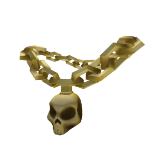 a gold necklace with a skull on it