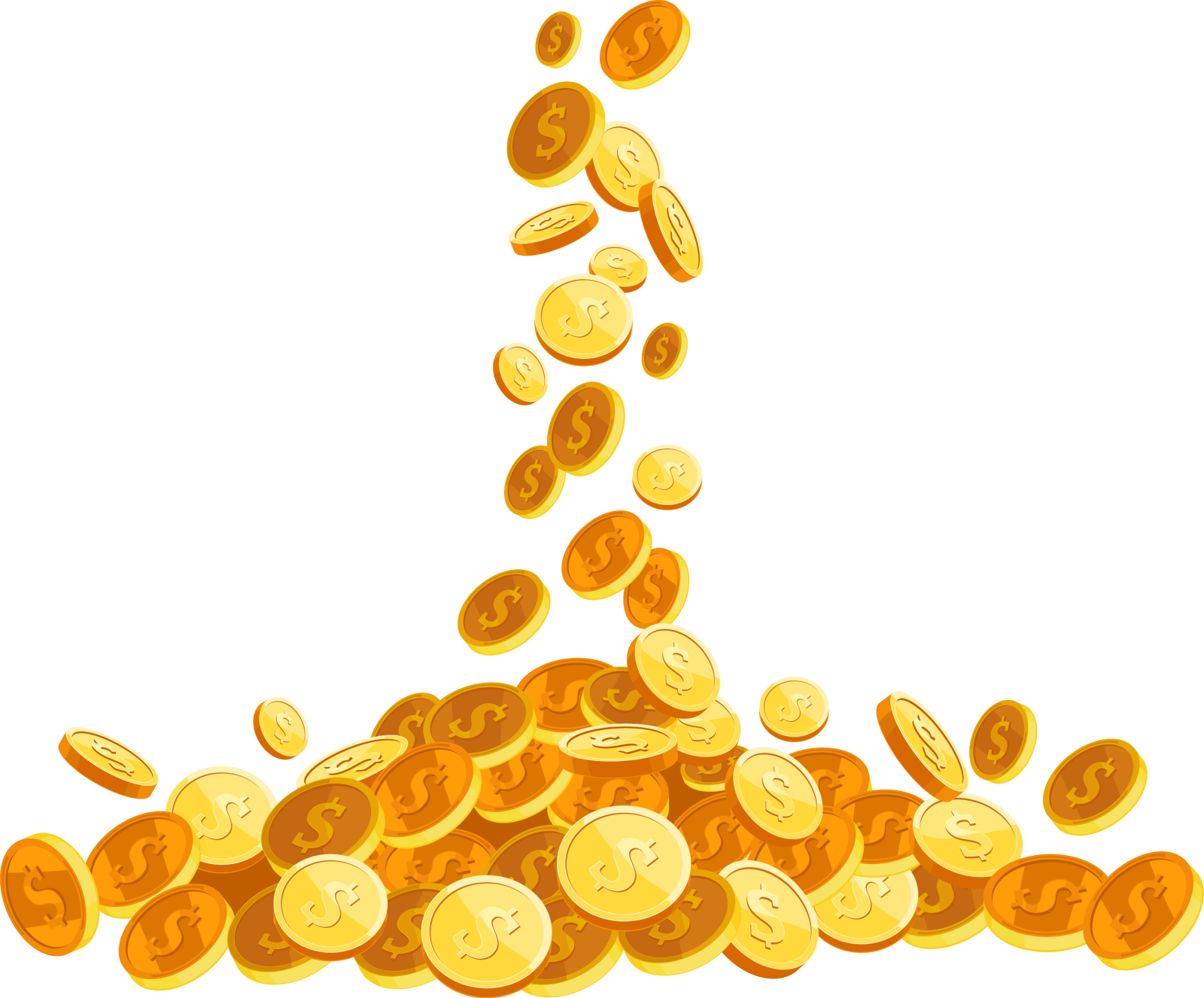a pile of gold coins falling from the top