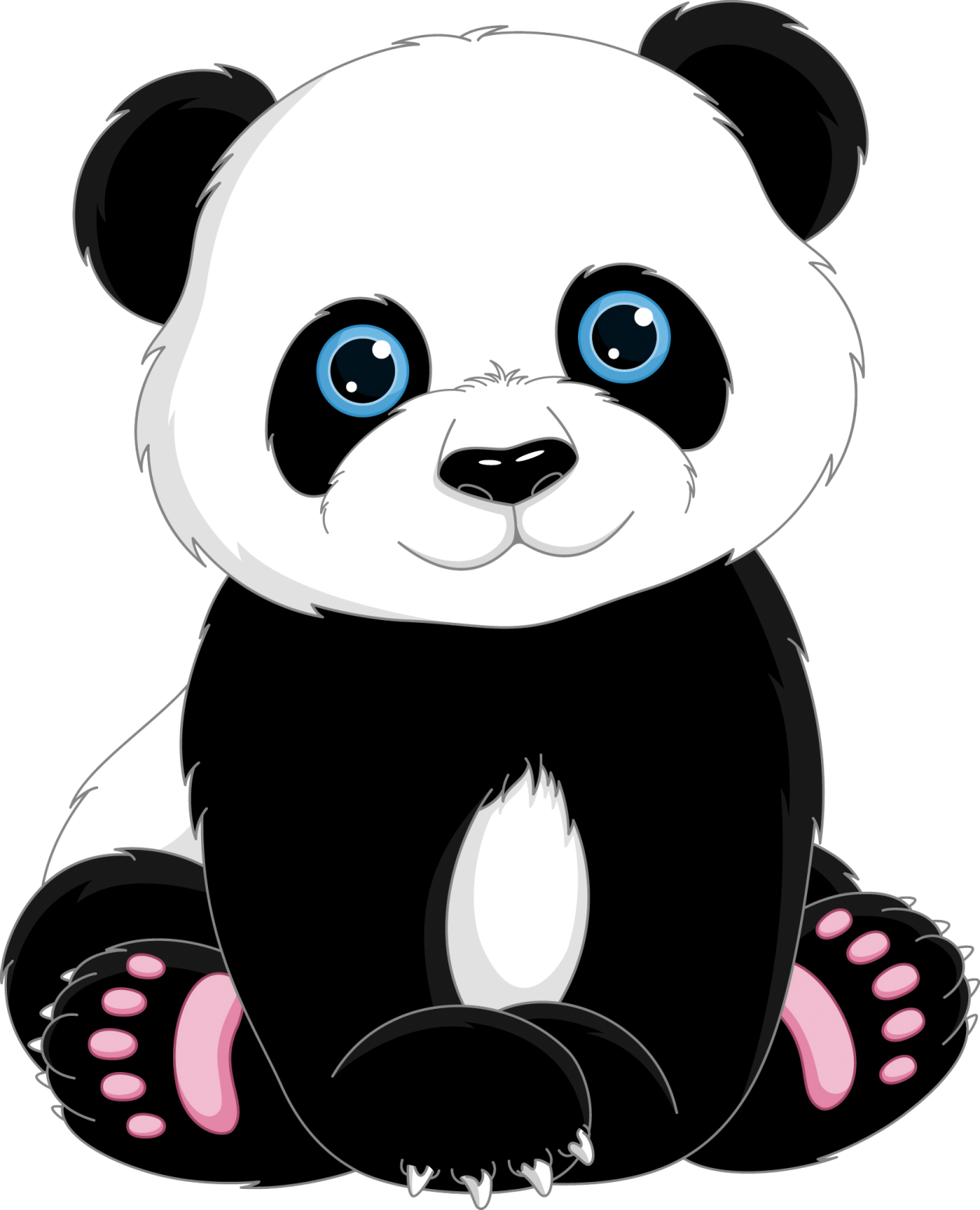 a panda bear with blue eyes sitting on the ground