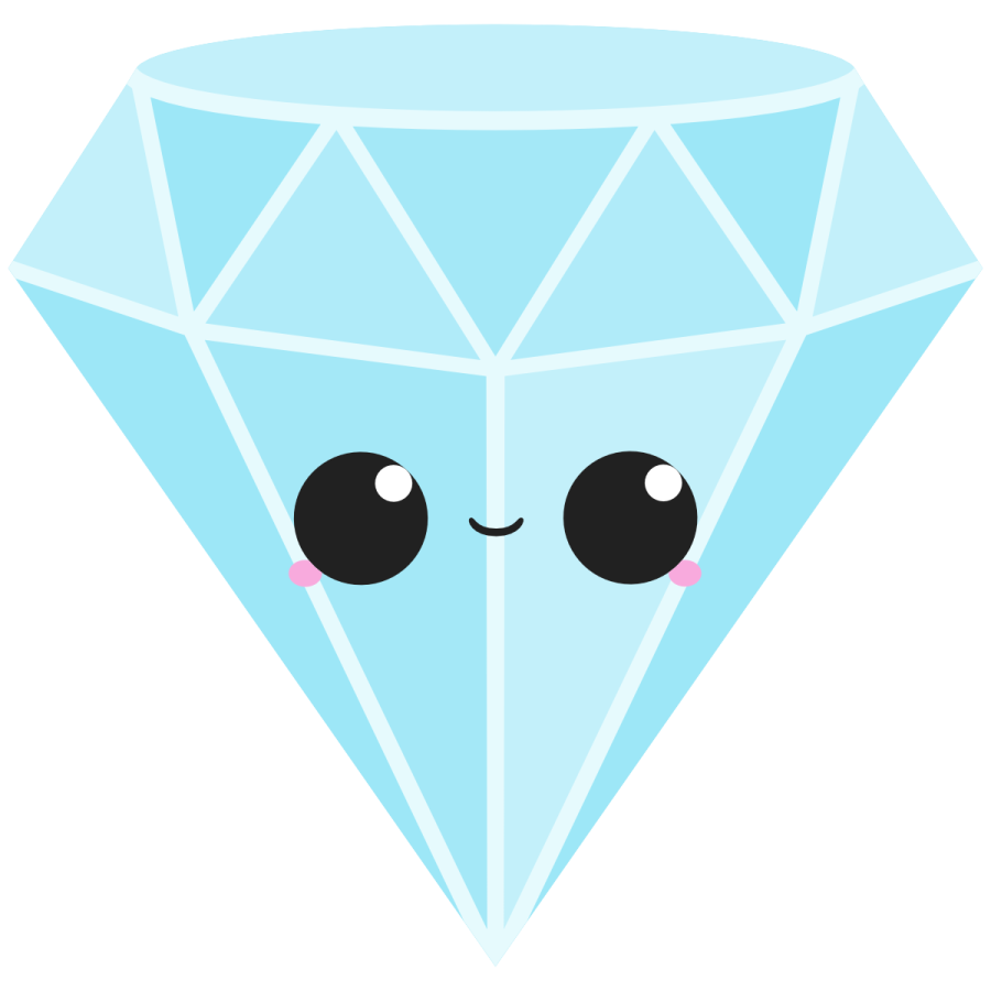 a blue diamond with black eyes