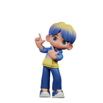 a cartoon character with blue hair and yellow shirt