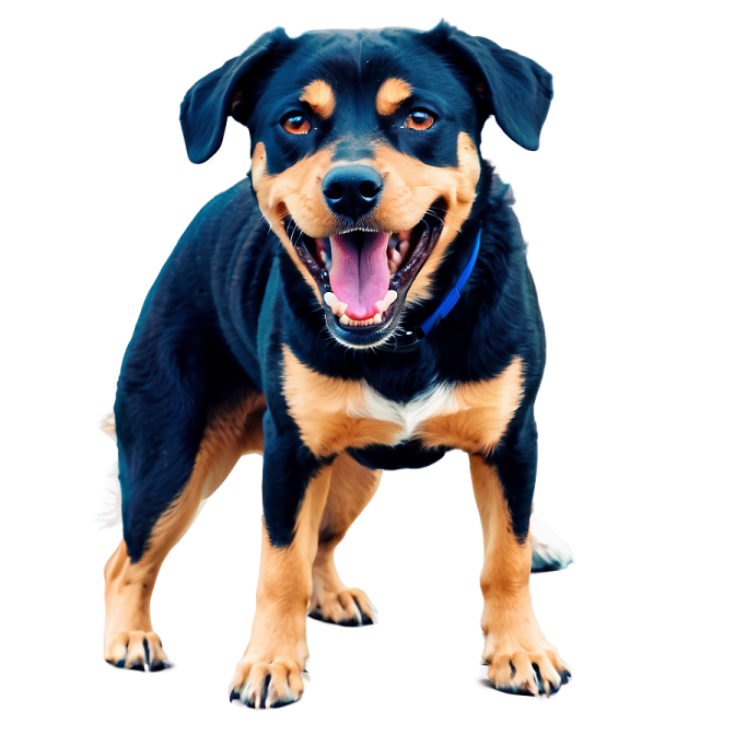 a black and tan dog with its mouth open