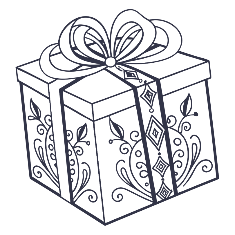 a black and white gift box with a bow
