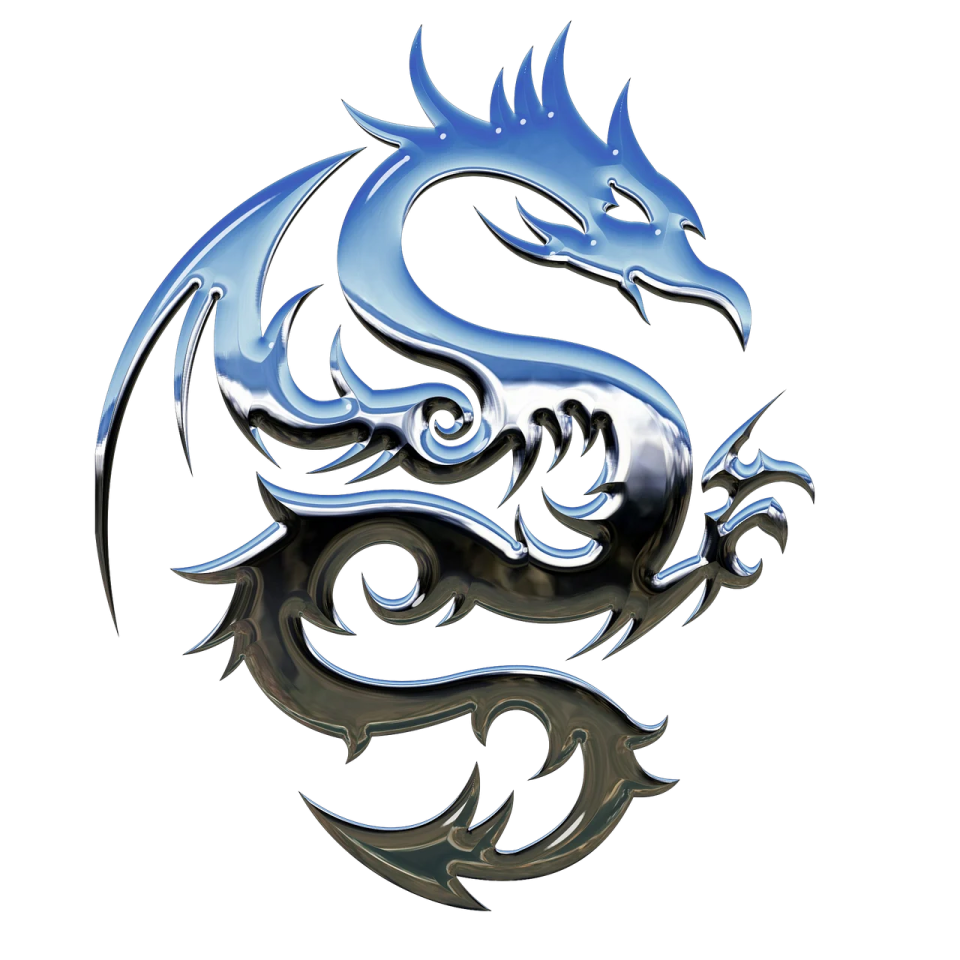 a blue and black dragon tattoo design