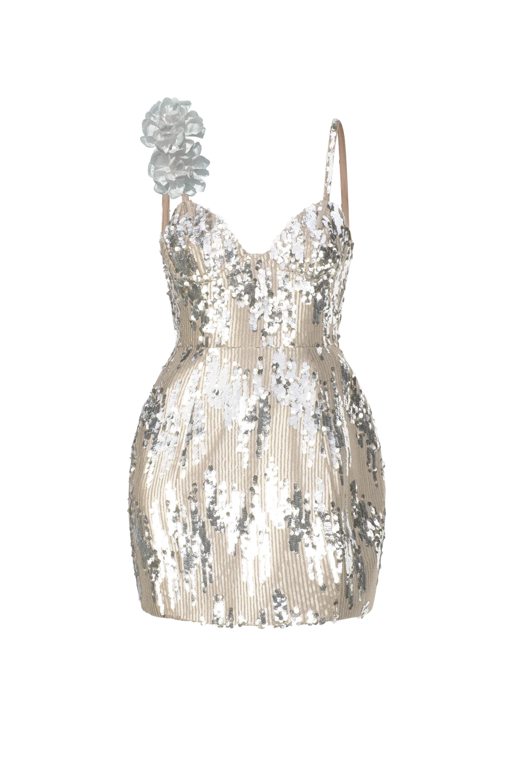 a white top with silver sequins on it