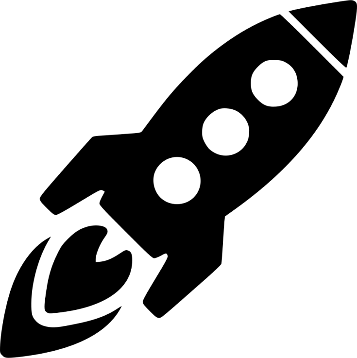 a black and white rocket icon