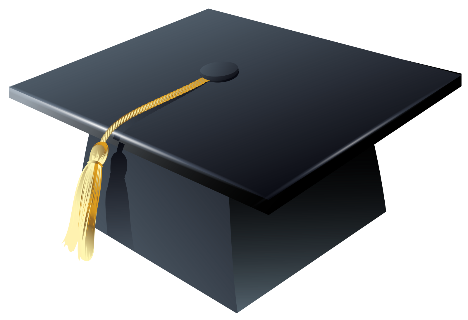a black graduation cap with a gold ta