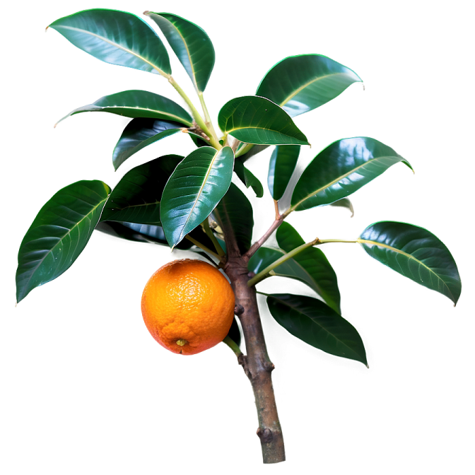 a close up of an orange on a tree
