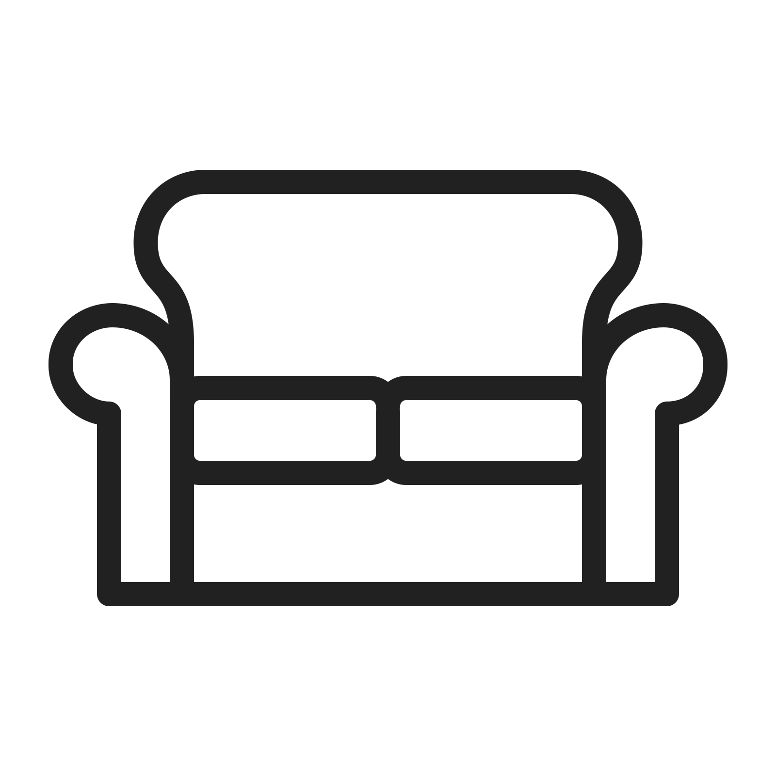 a black and white icon of a couch