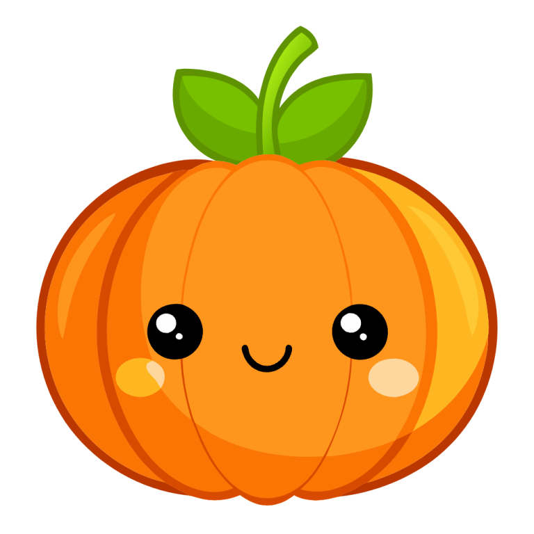 a cartoon pumpkin with a green leaf on top